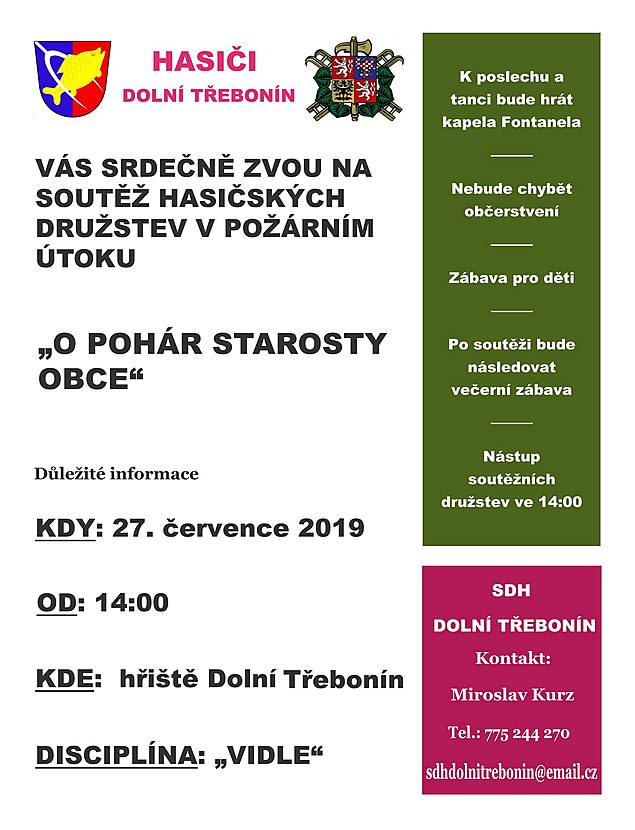 Výročí založení Hasičského sboru + hasičská soutěž sobota, 27.7.2019, Obecní hřiště Dolní Třebonín