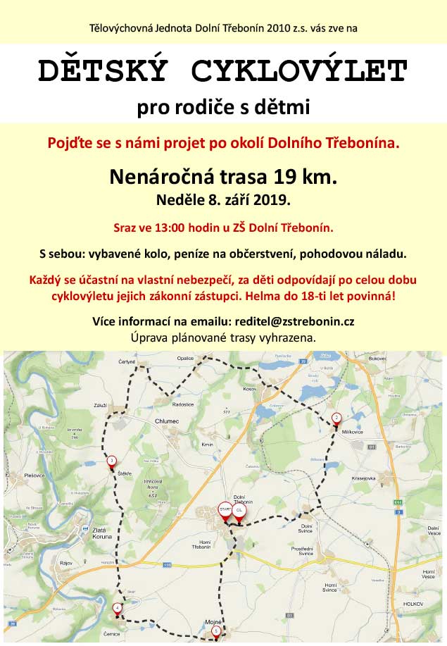 Dětský cyklovýlet do okolí obce Dolní Třebonín, neděle 8.9.2019