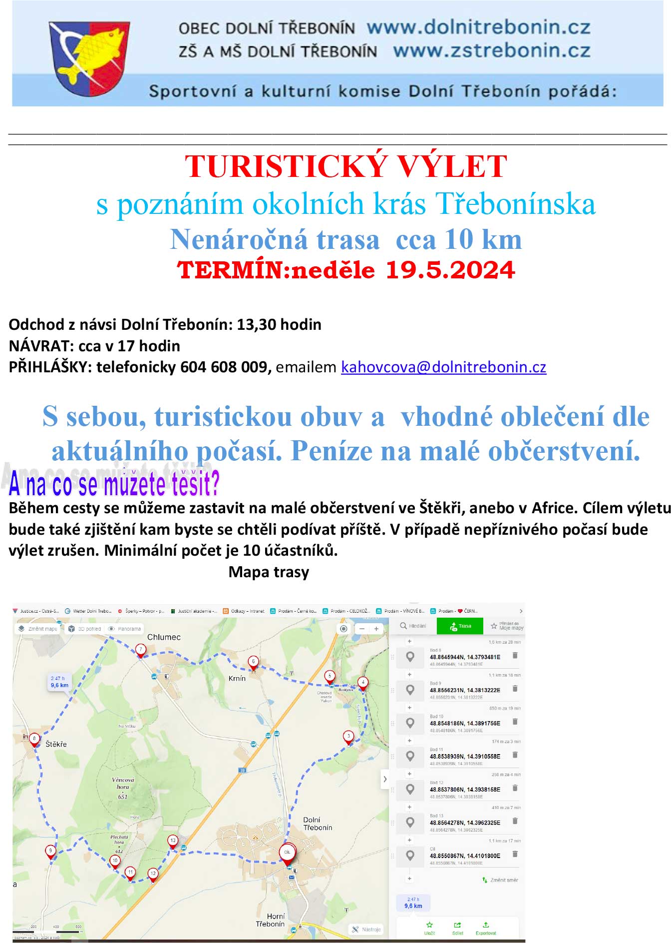 Turistický výlet s poznáním okolních krás Třebonínska 19. 5. 2024