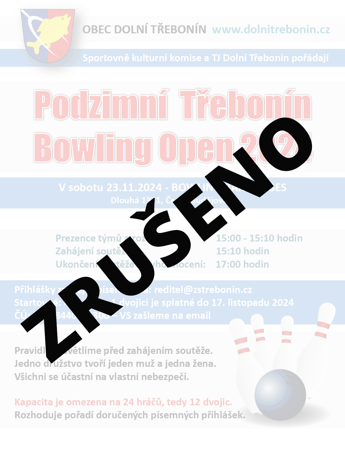 Třebonín Bowling Open 23. 11. 2024 - ZRUŠENO pro malý zájem