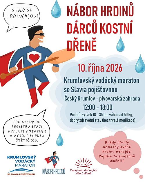Udělejte si dobro a&nbsp;vstupte do registru dárců kostní dřeně! V&nbsp;10.10. odpoledne v&nbsp;rámci Krumlovského vodáckého maratonu