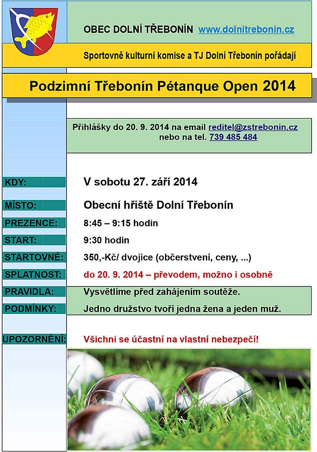 Podzimní Třebonín Pétanque Open 27. září 2014